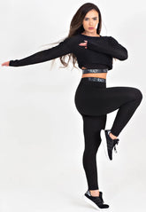 Conjunto Fitness 3 Peças: Calça Legging + Top + Cropped de Telinha