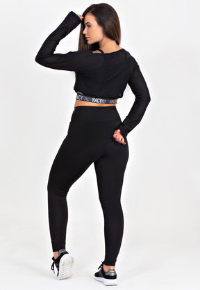 Conjunto Fitness 3 Peças: Calça Legging + Top + Cropped de Telinha