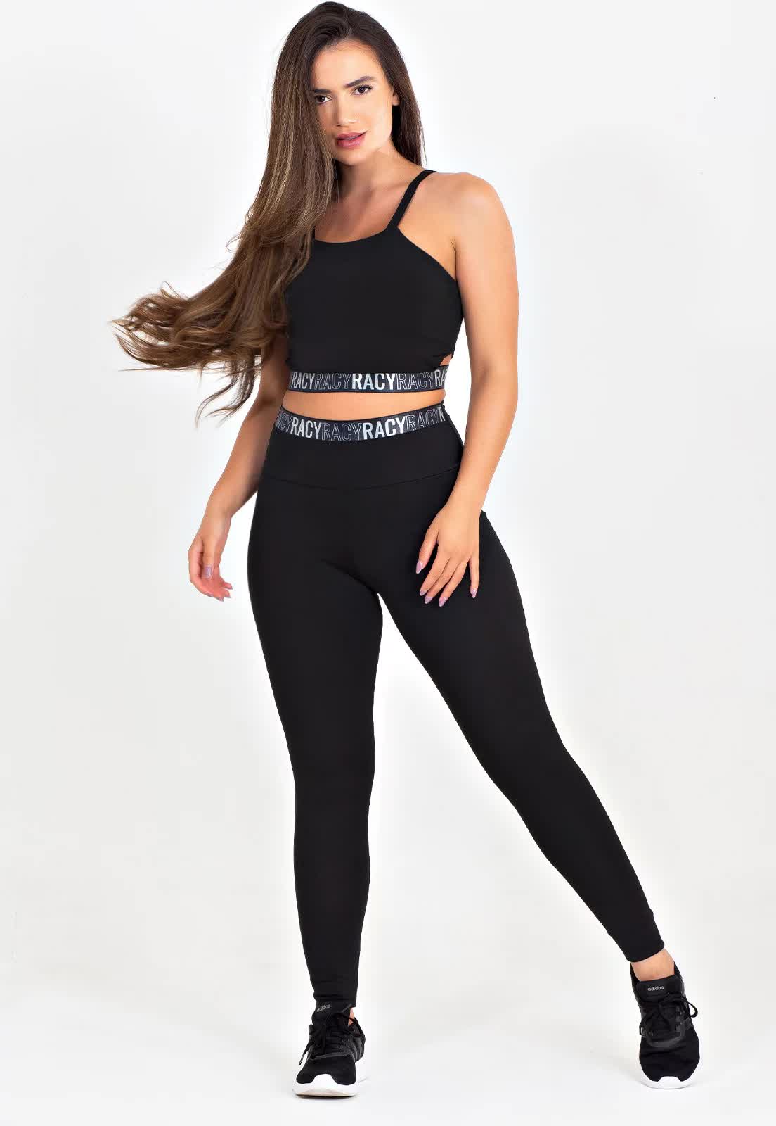 Conjunto Fitness 3 Peças: Calça Legging + Top + Cropped de Telinha