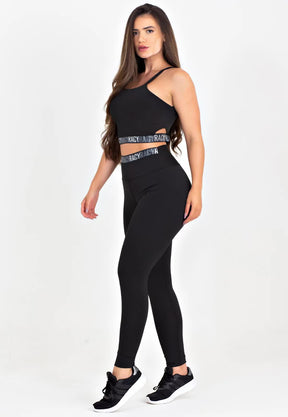 Conjunto Fitness 3 Peças: Calça Legging + Top + Cropped de Telinha