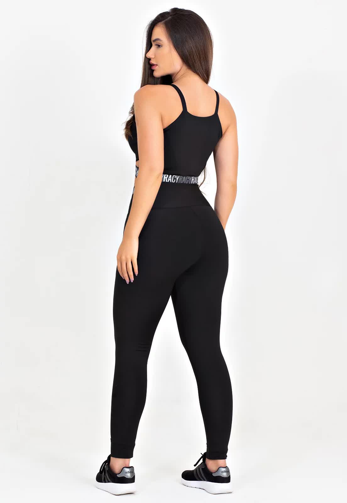 Conjunto Fitness 3 Peças: Calça Legging + Top + Cropped de Telinha