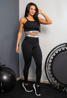 Conjunto Fitness: Calça Legging Cintura Alta + Cropped Alcinha Com Elásticos