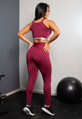 Conjunto Fitness: Calça Legging Cintura Alta + Cropped Alcinha Com Elásticos