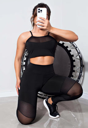 Conjunto Fitness: Calça Legging + Top Cropped Transparência