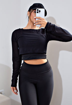 Conjunto Fitness: Cropped Em Tela + Calça Legging Com Detalhe